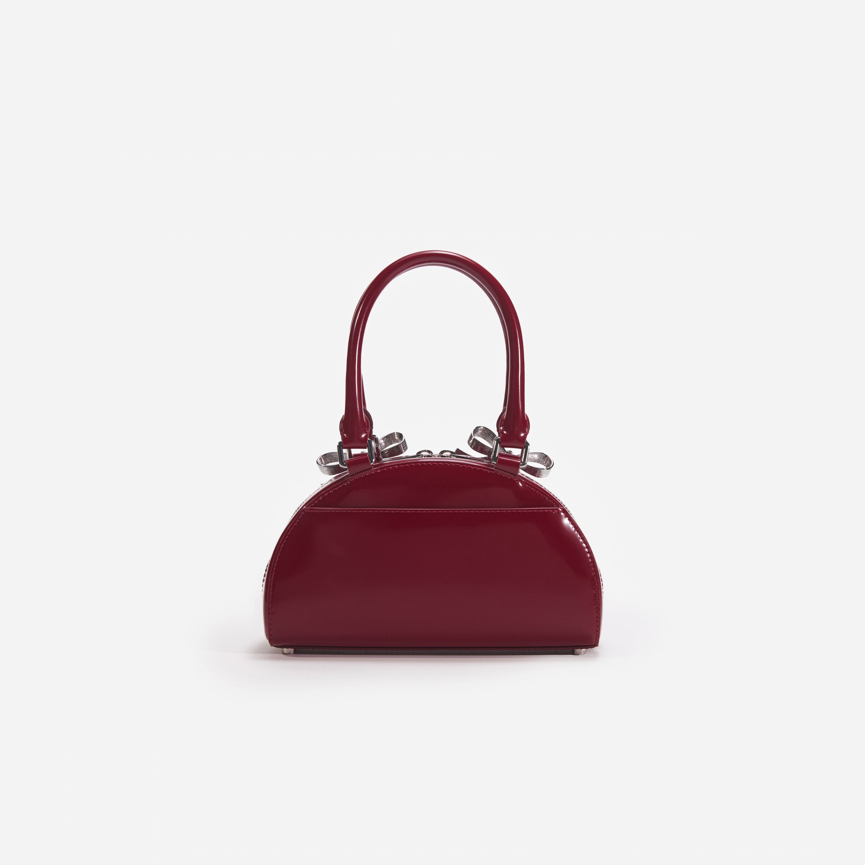 Burgundy Leather Curved Mini Tote Bag