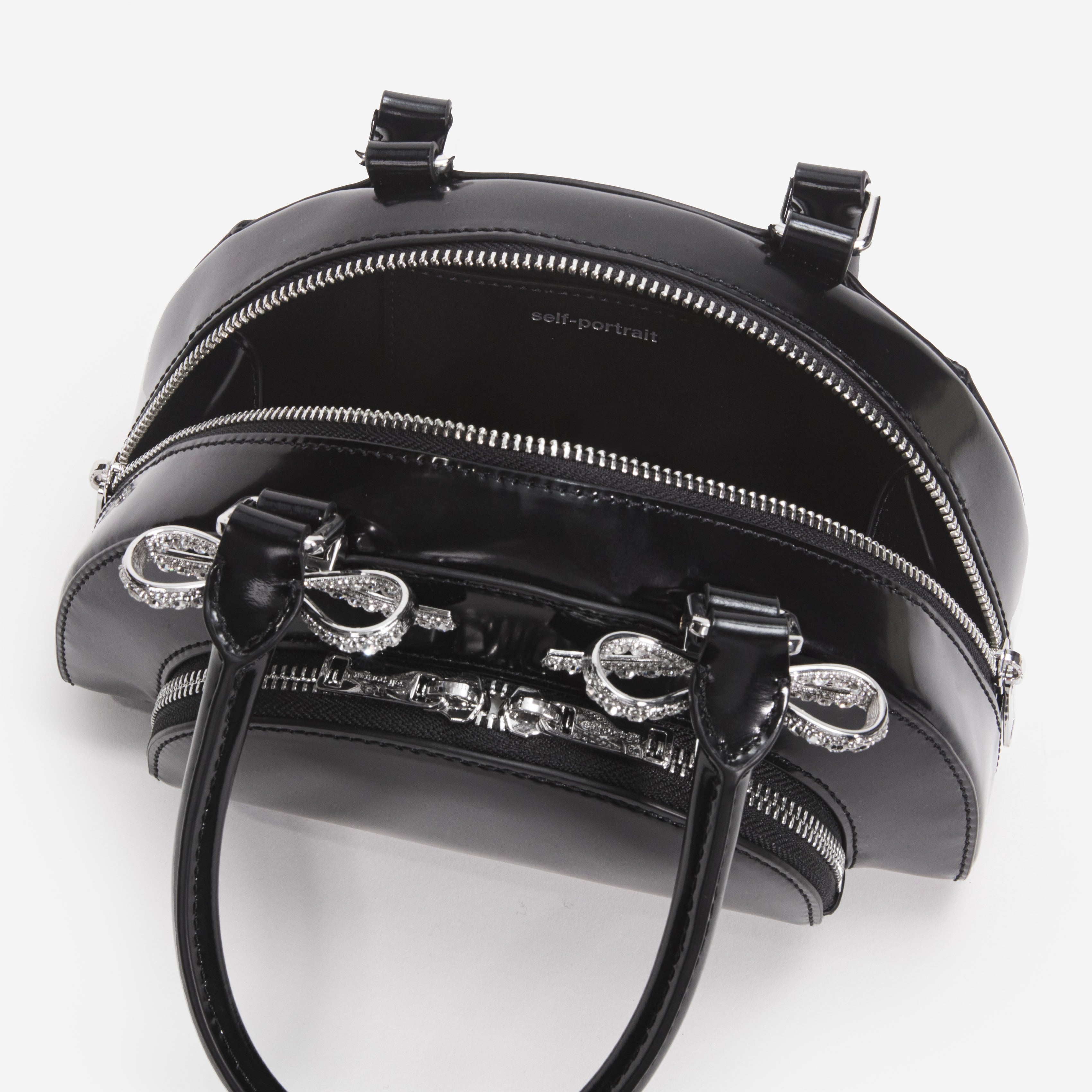 Black Leather Curved Mini Tote Bag – self-portrait-US