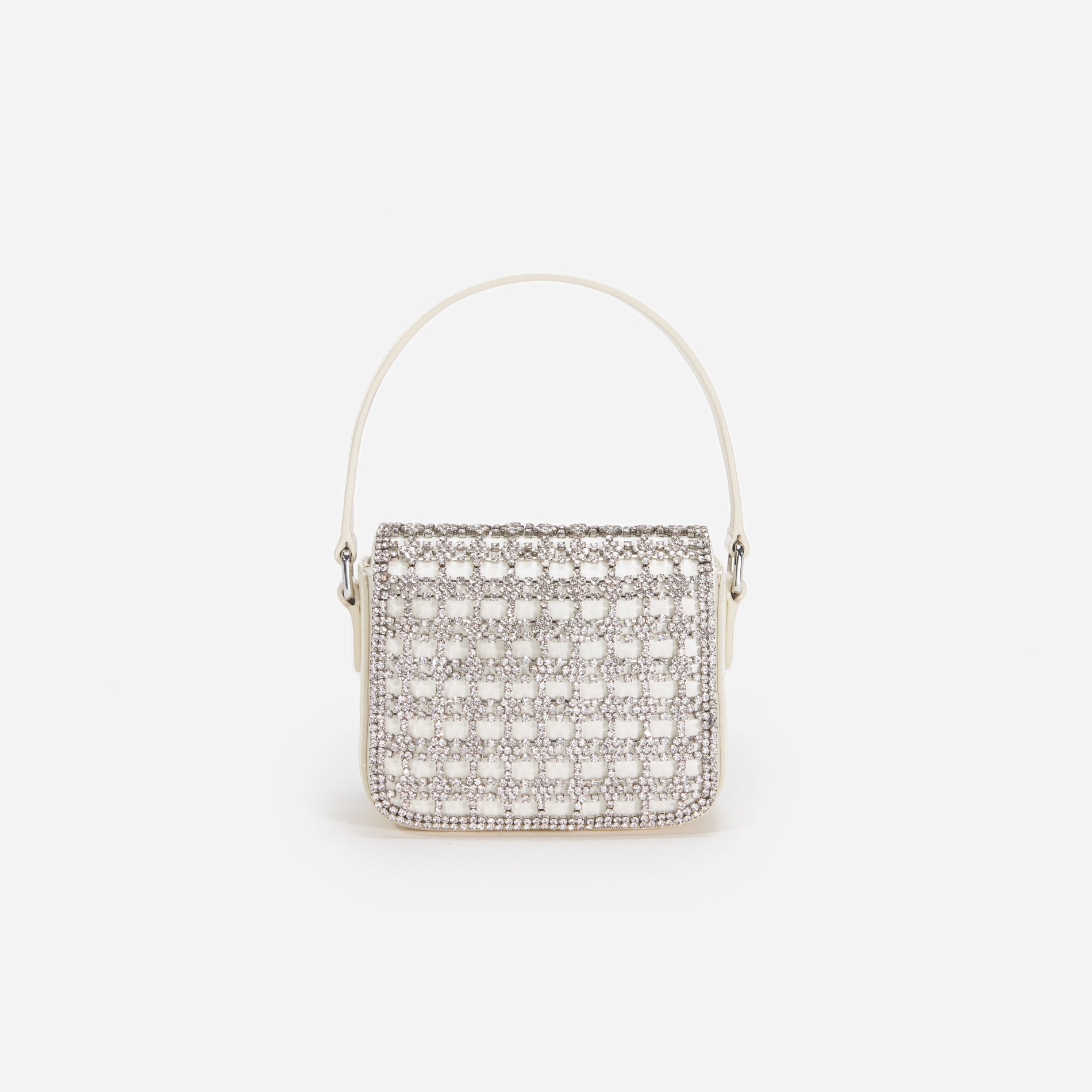 Back view of a woman wearing the White Champagne Crystal Micro Bag