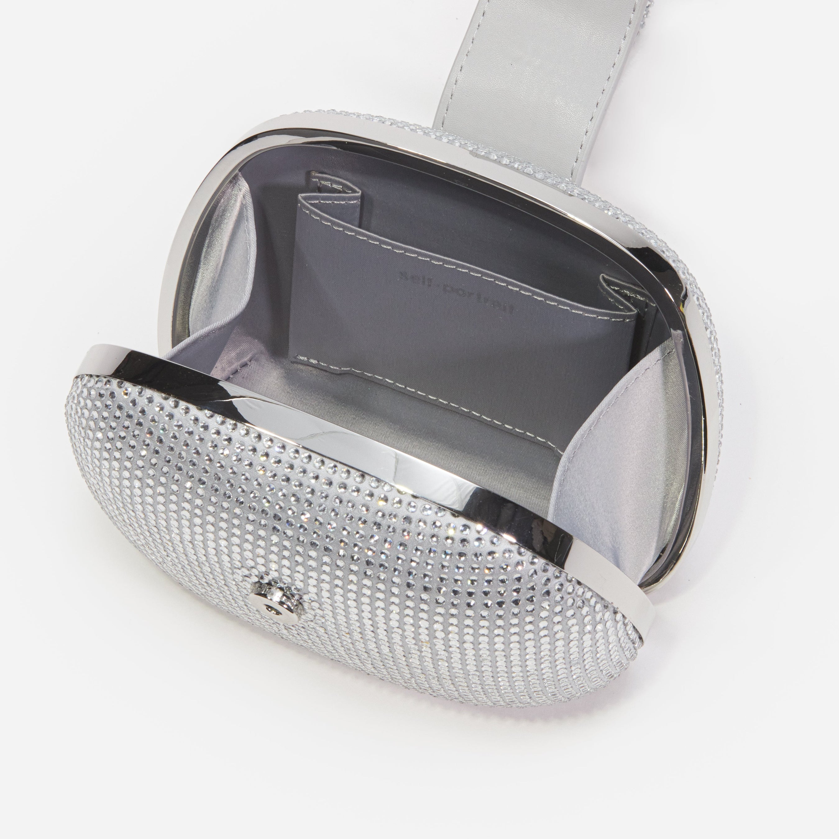 Silver Rhinestone Top Handle Clutch Bag