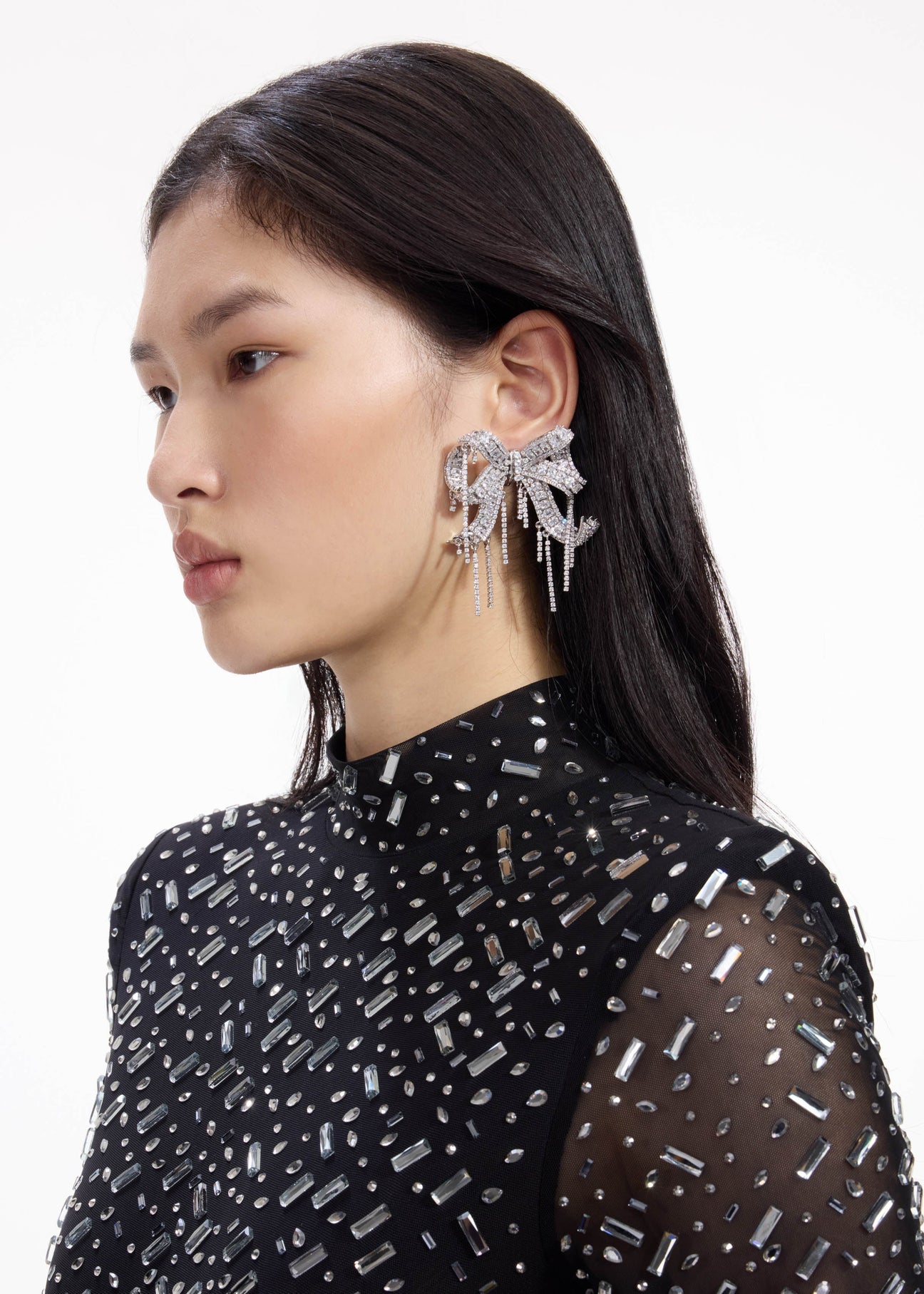 Self-Portrait Women Metallic Tiered Earing With Bow Charm And Crystal Embellishments In Brass Woman main image 1