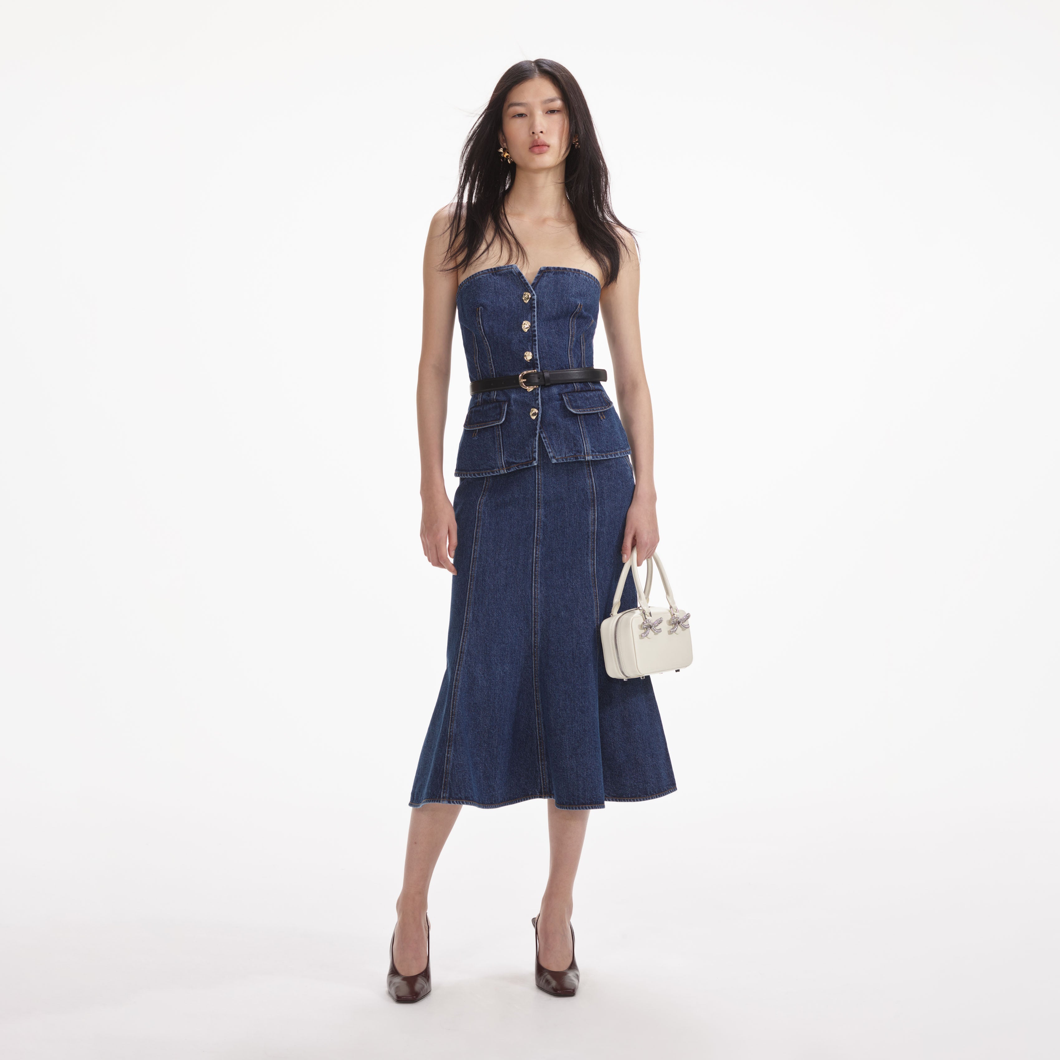 Denim Bandeau Midi Dress self portrait US