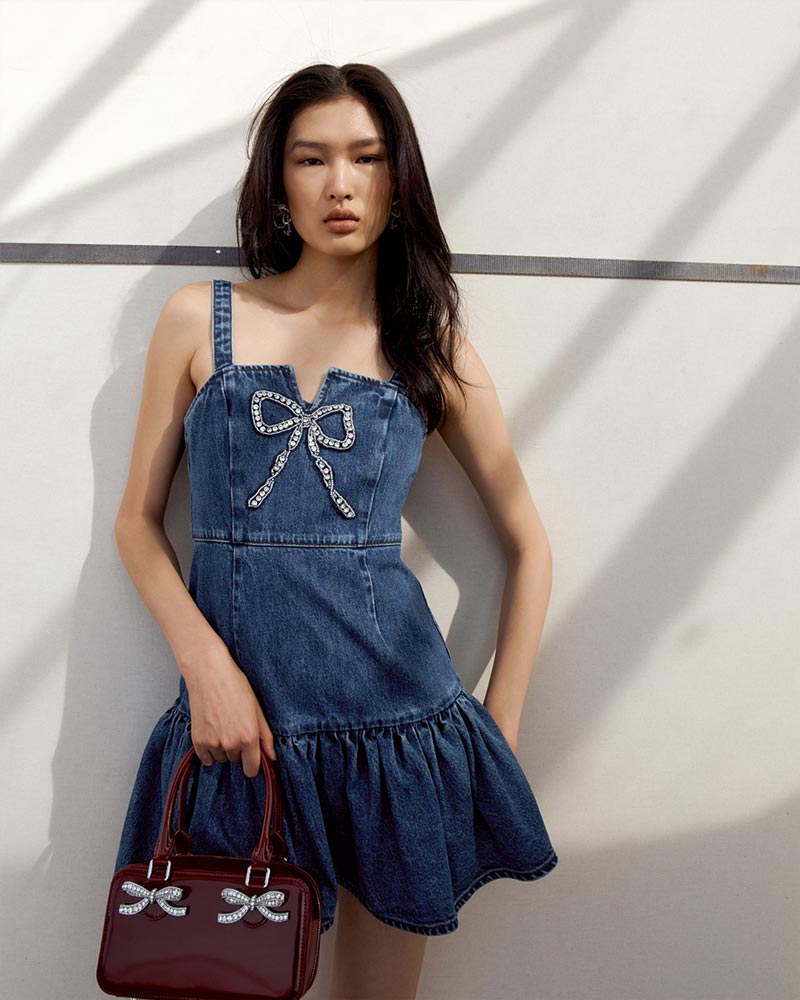 Zip front strappy denim dress outlet