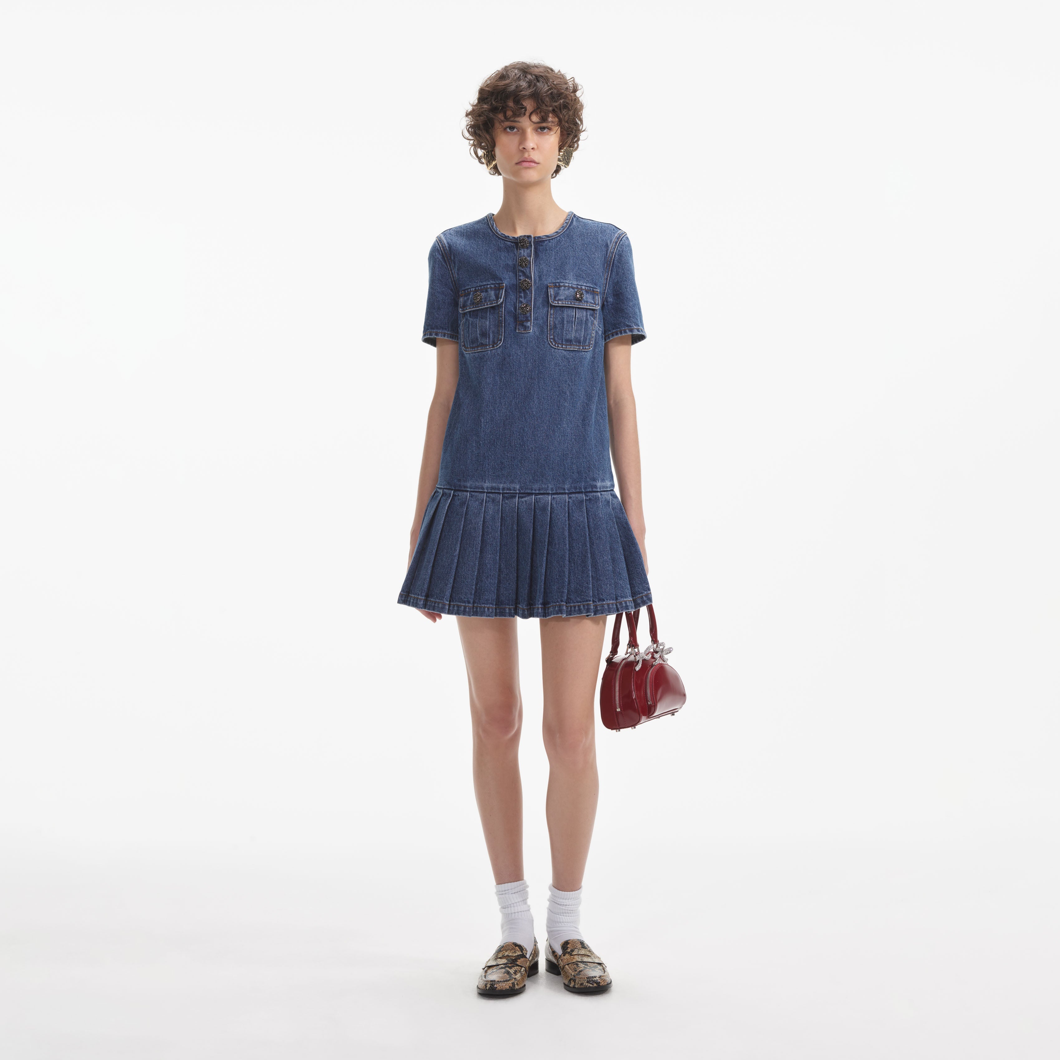 Pleated denim fashion dress