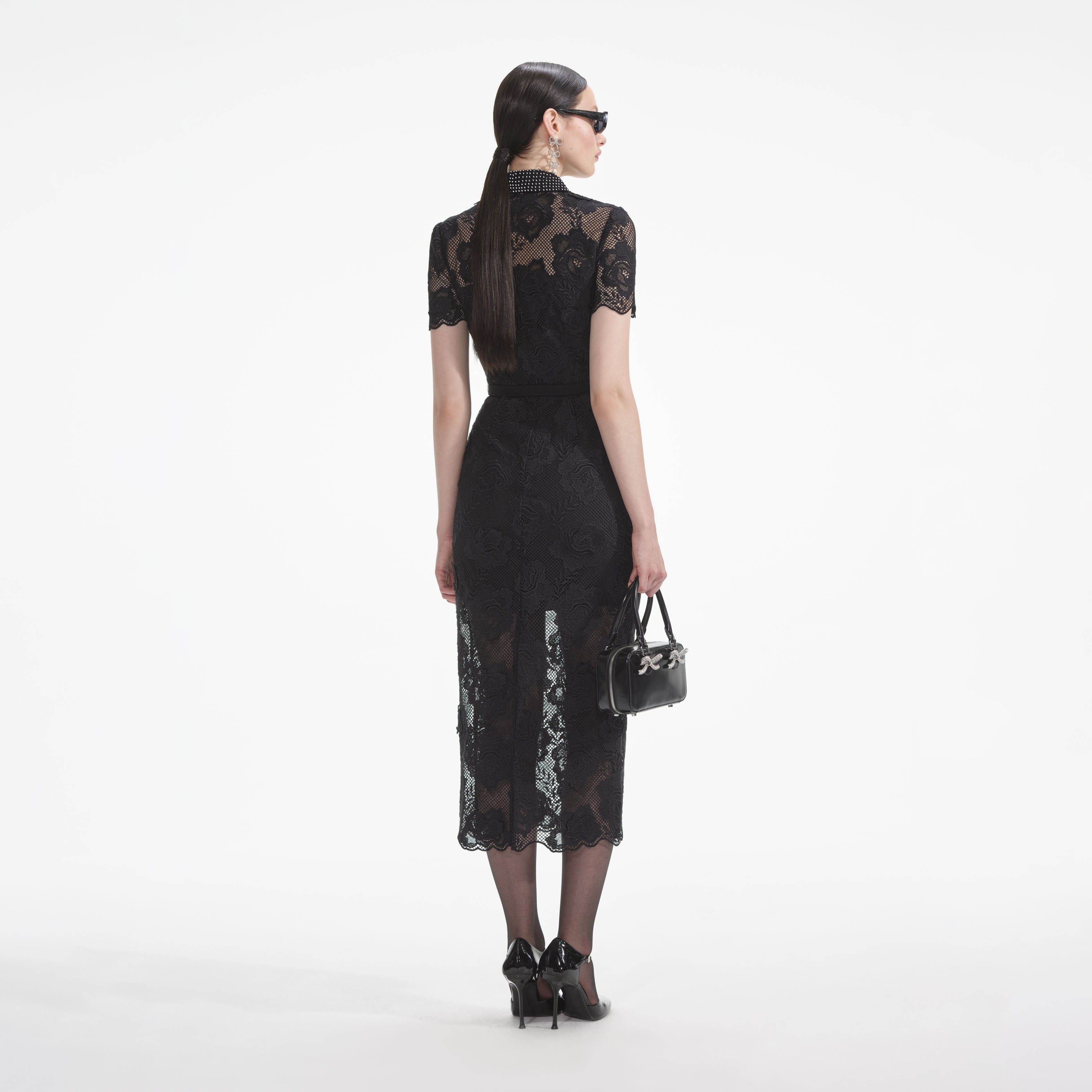 Black Lace Diamante Midi Dress – self-portrait-US