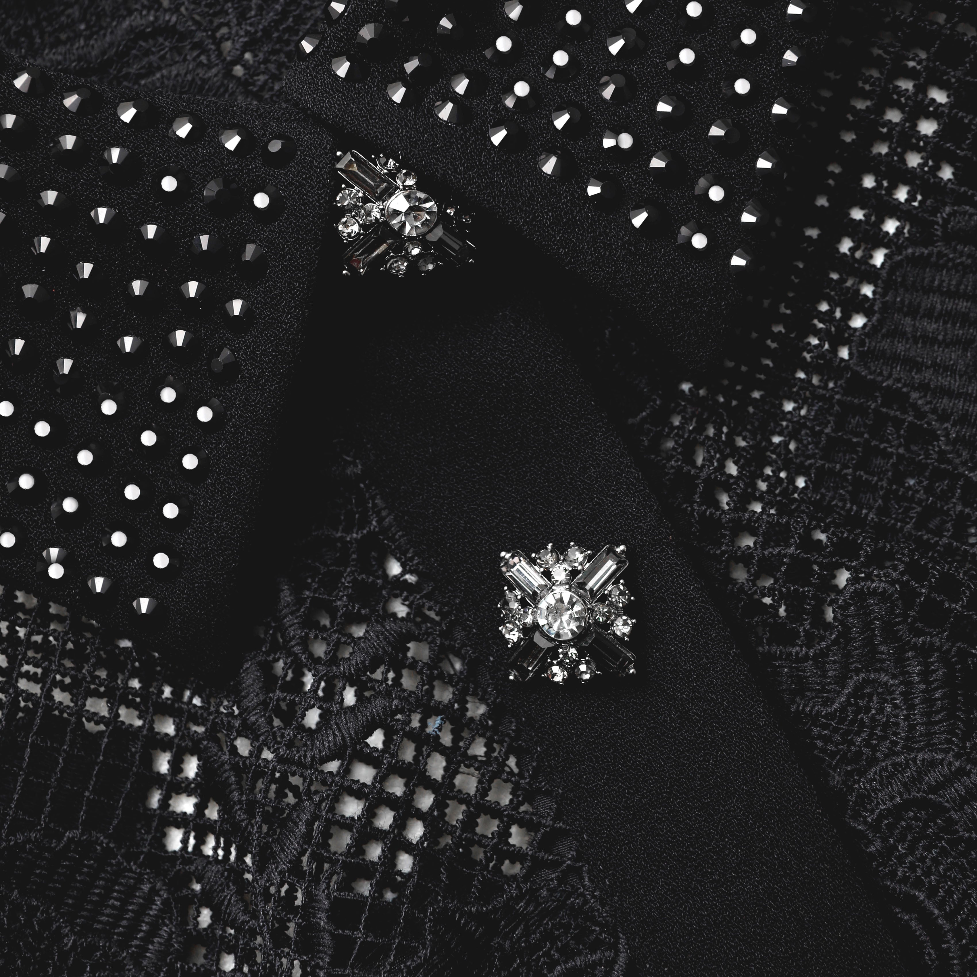 Black Lace Diamante Midi Dress