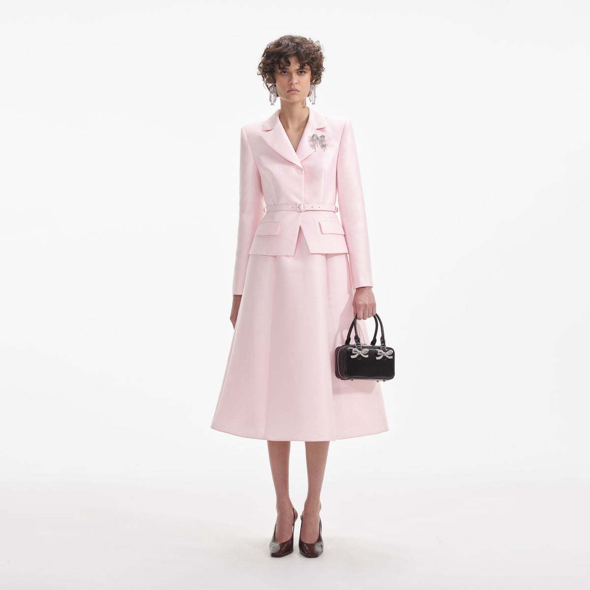 self portrait floral blush midi dress Pink Tailored Taffeta Midi Dress – self-portrait-US