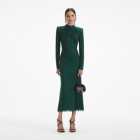 Green Rhinestone Mesh Midi Dress