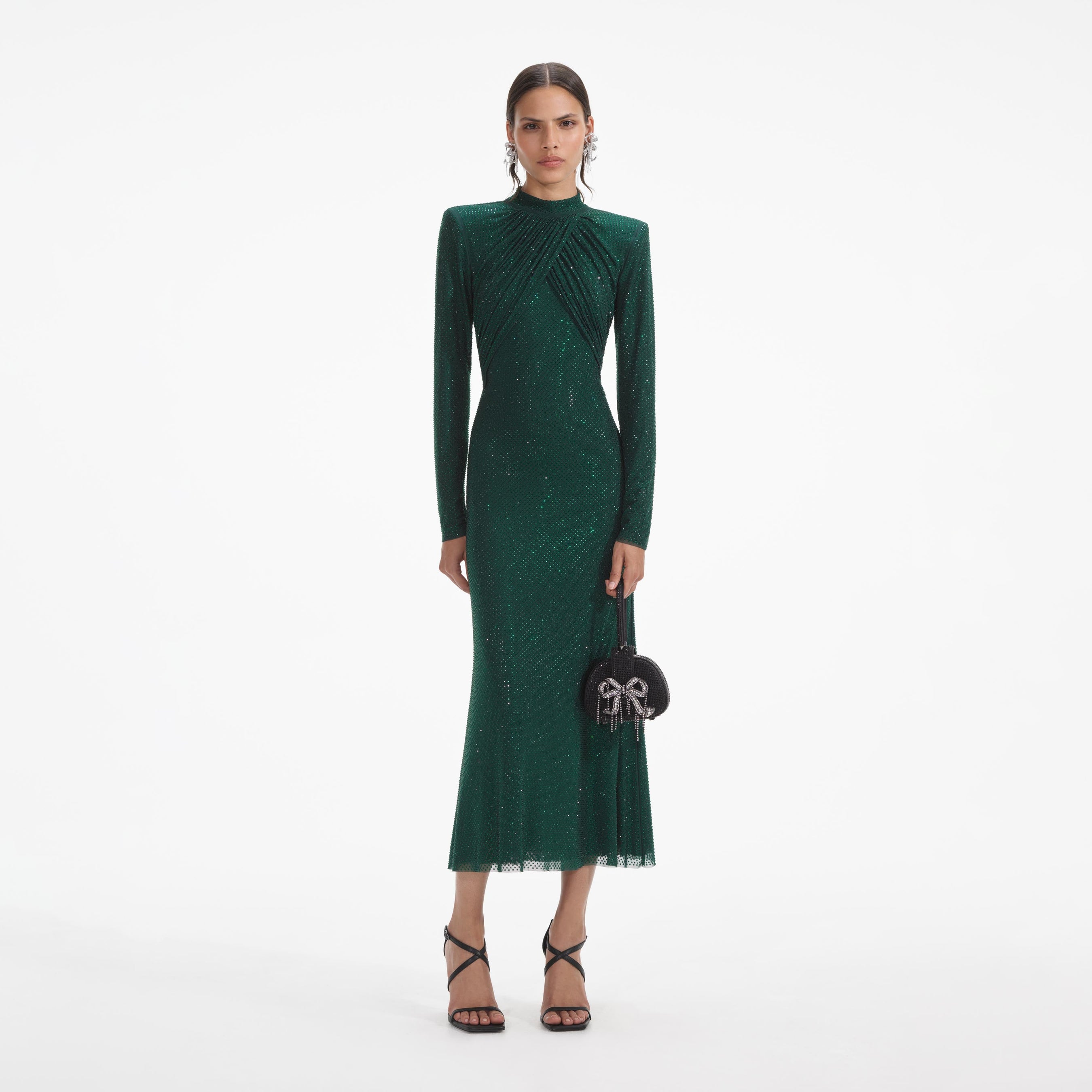 Green Rhinestone Mesh Midi Dress