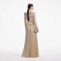 Gold Metallic V-Neck Maxi Dress