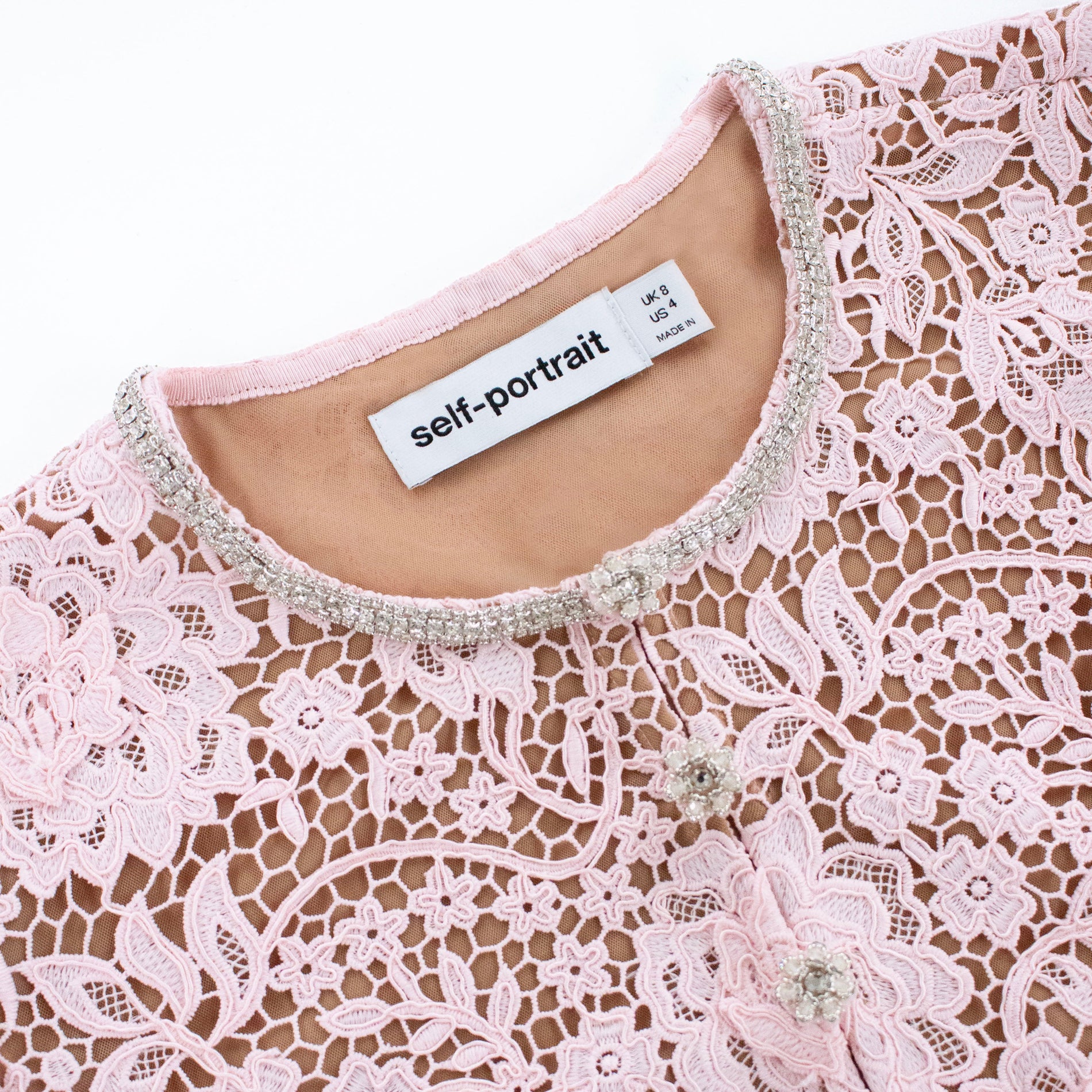 A close up of the fabric for the Pink Flower Lace Jacket