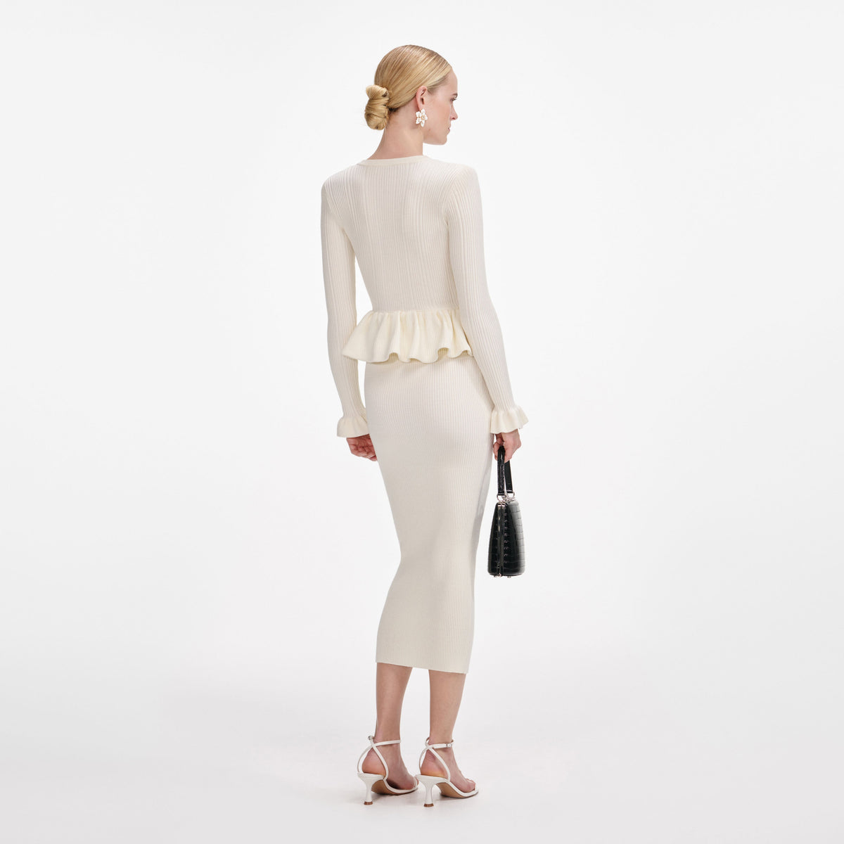 Self-Portrait Asymmetric Knit Midi Dress in Cream - Size M Self-Portrait Asymmetric Knit Midi Dress in Cream - Size M