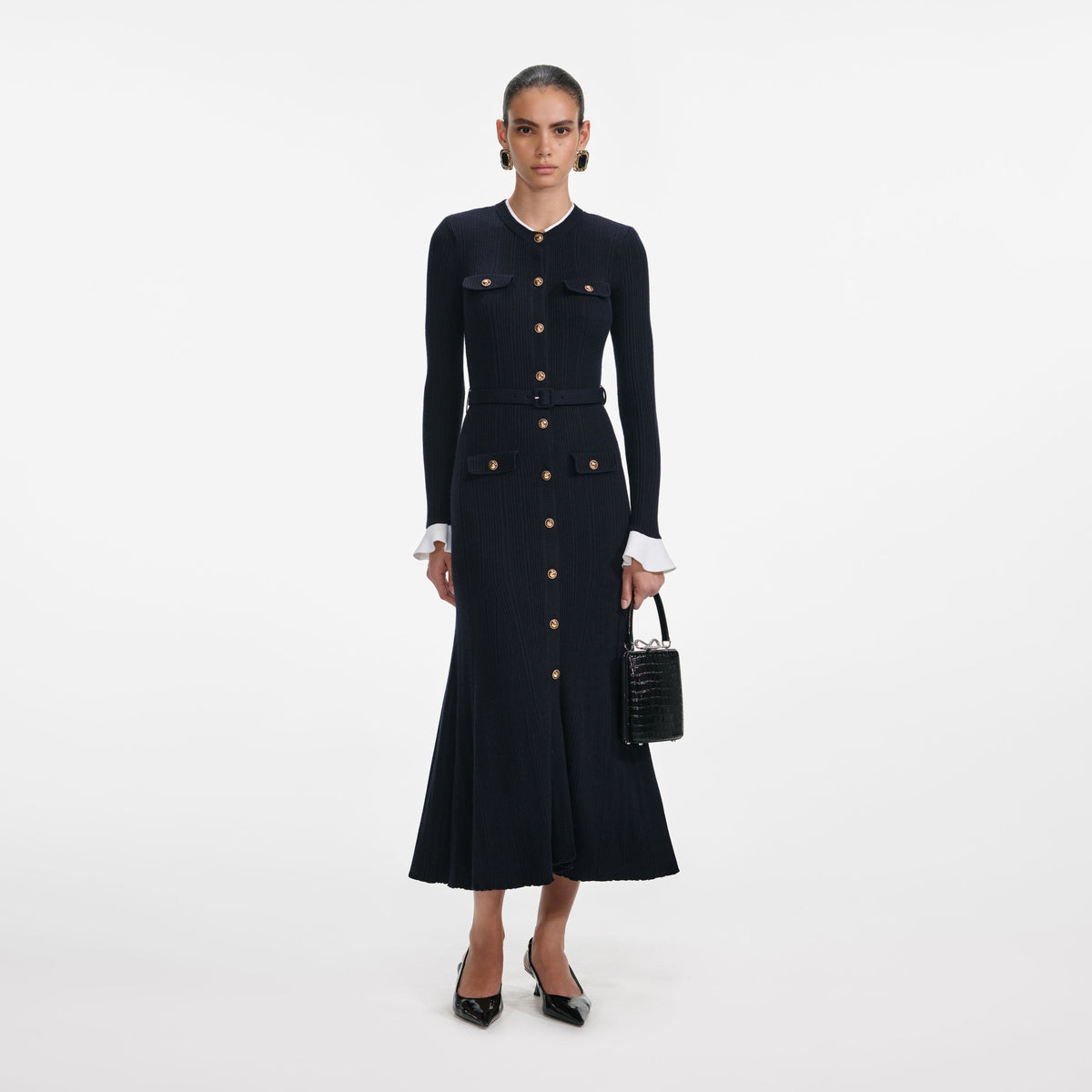 self-portrait black viscose knitted midi dress self portrait Black Viscose Ribbed Knit Midi Dress on sale, , & , - Carousell