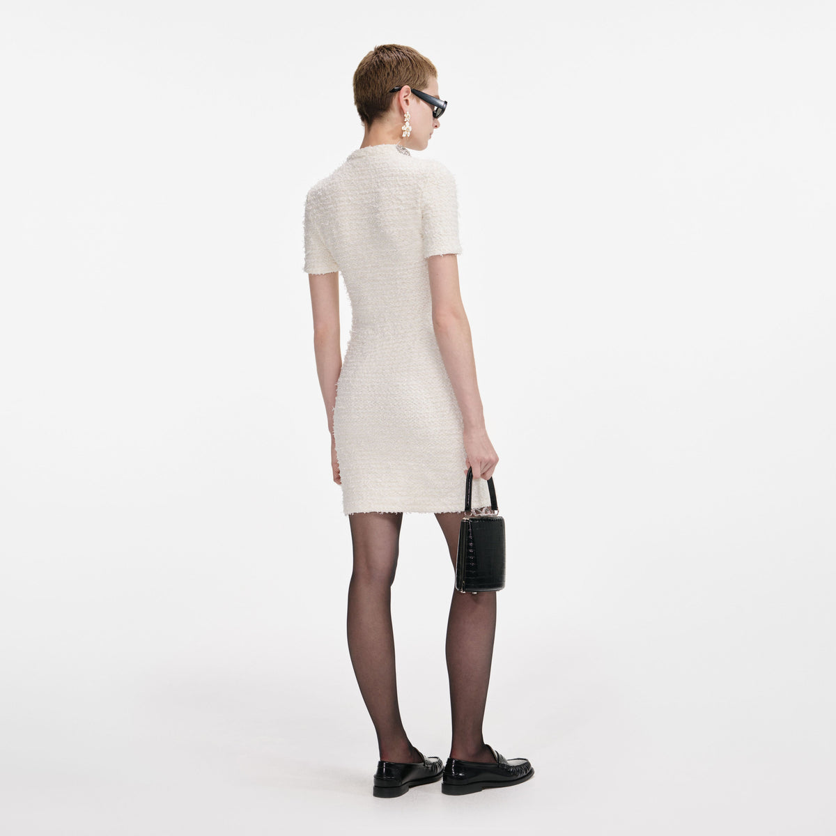 Self-Portrait - Cream Textured Knit Mini Dress - S Self-Portrait - Cream Textured Knit Mini Dress - S