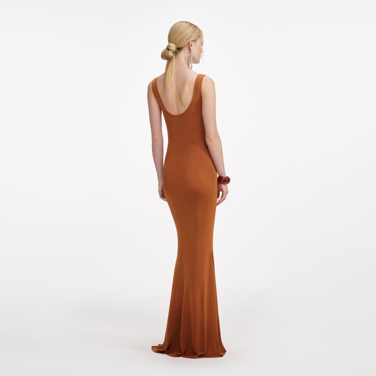 Brown Racer Back Viscose Knit Maxi Dress – self-portrait-US