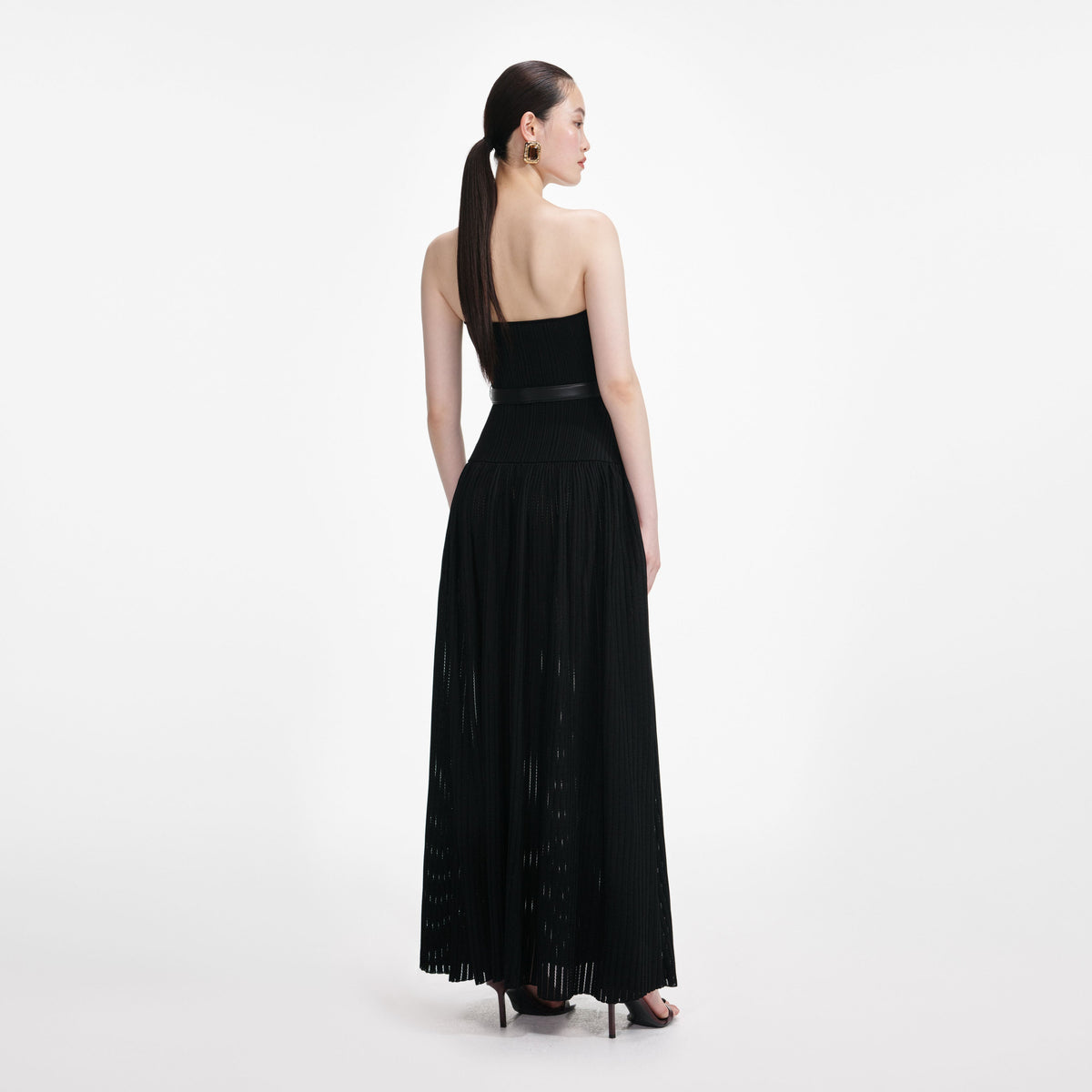 Self-Portrait - Black Bandeau Knit Maxi Dress