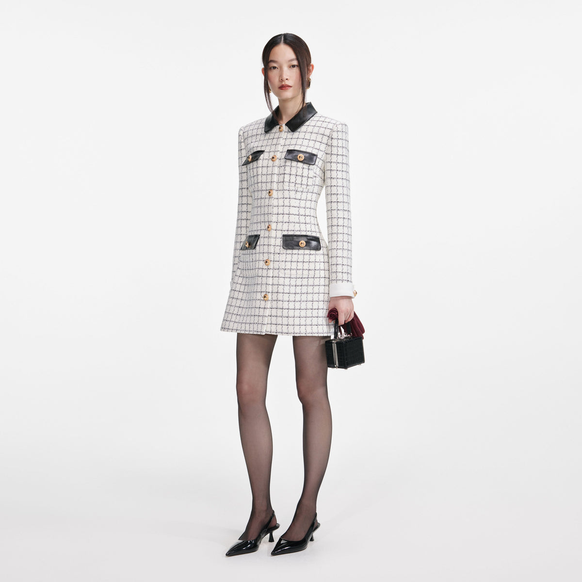 Check Boucle Long Sleeve Mini Dress self-portrait-US Check Boucle Long Sleeve Mini Dress self-portrait-US
