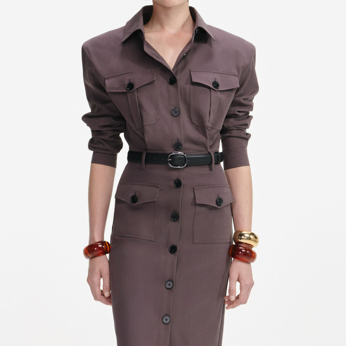 belted cotton midi dress & Other Stories cotton midi shirt dress with belt in dark blue