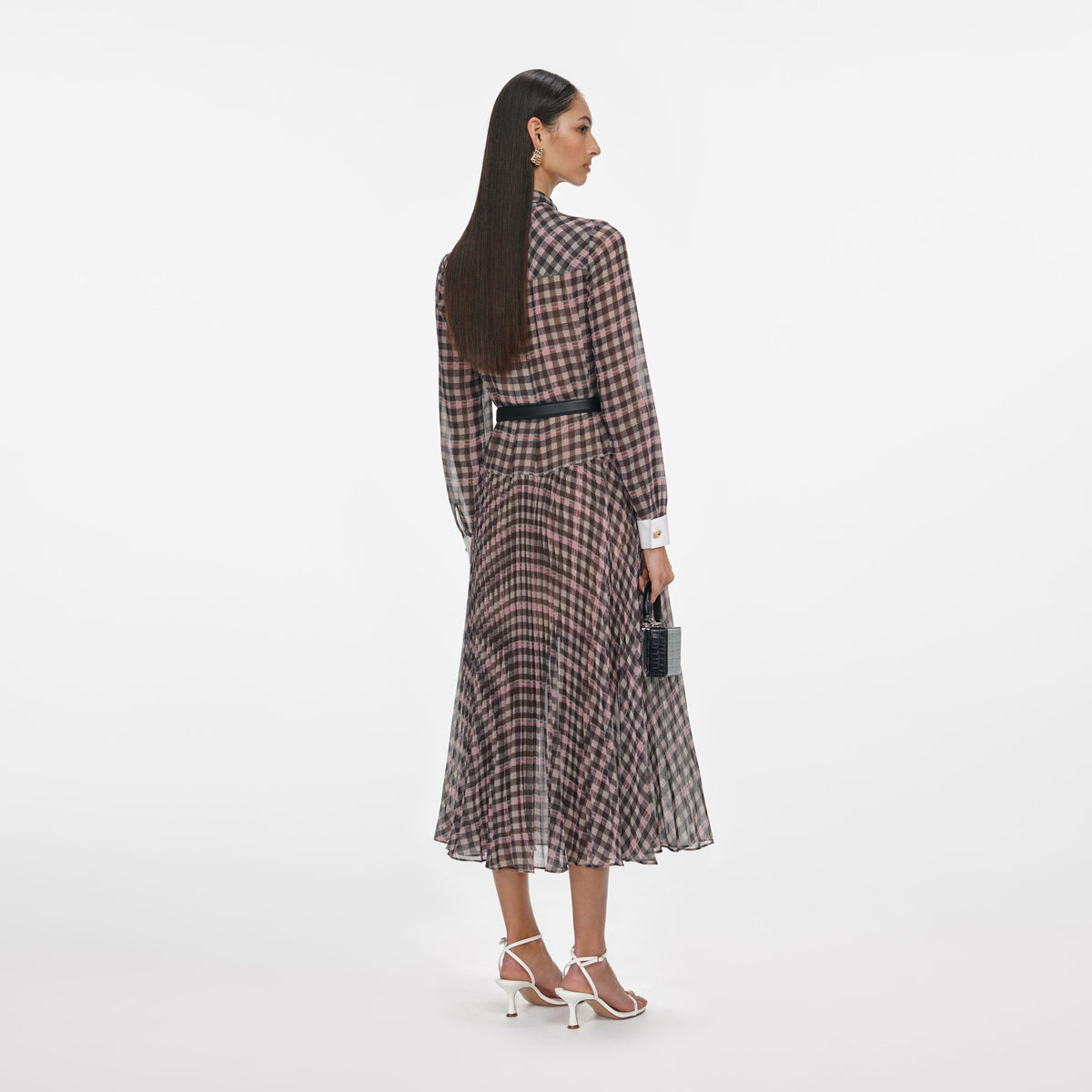 self-portrait - Brown Check Chiffon Midi Dress