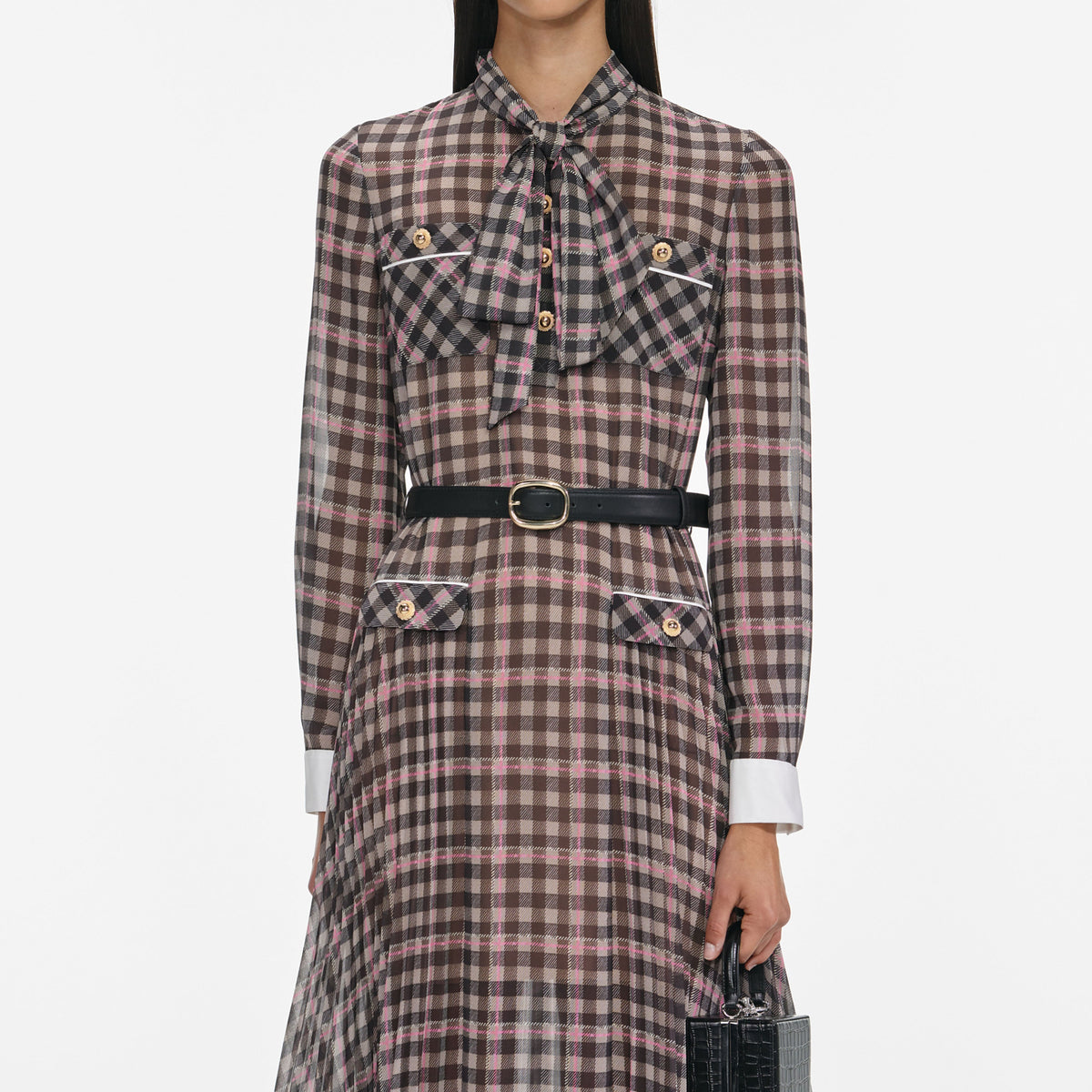 self portrait monochrome check midi dress Check Boucle Midi Dress self-portrait
