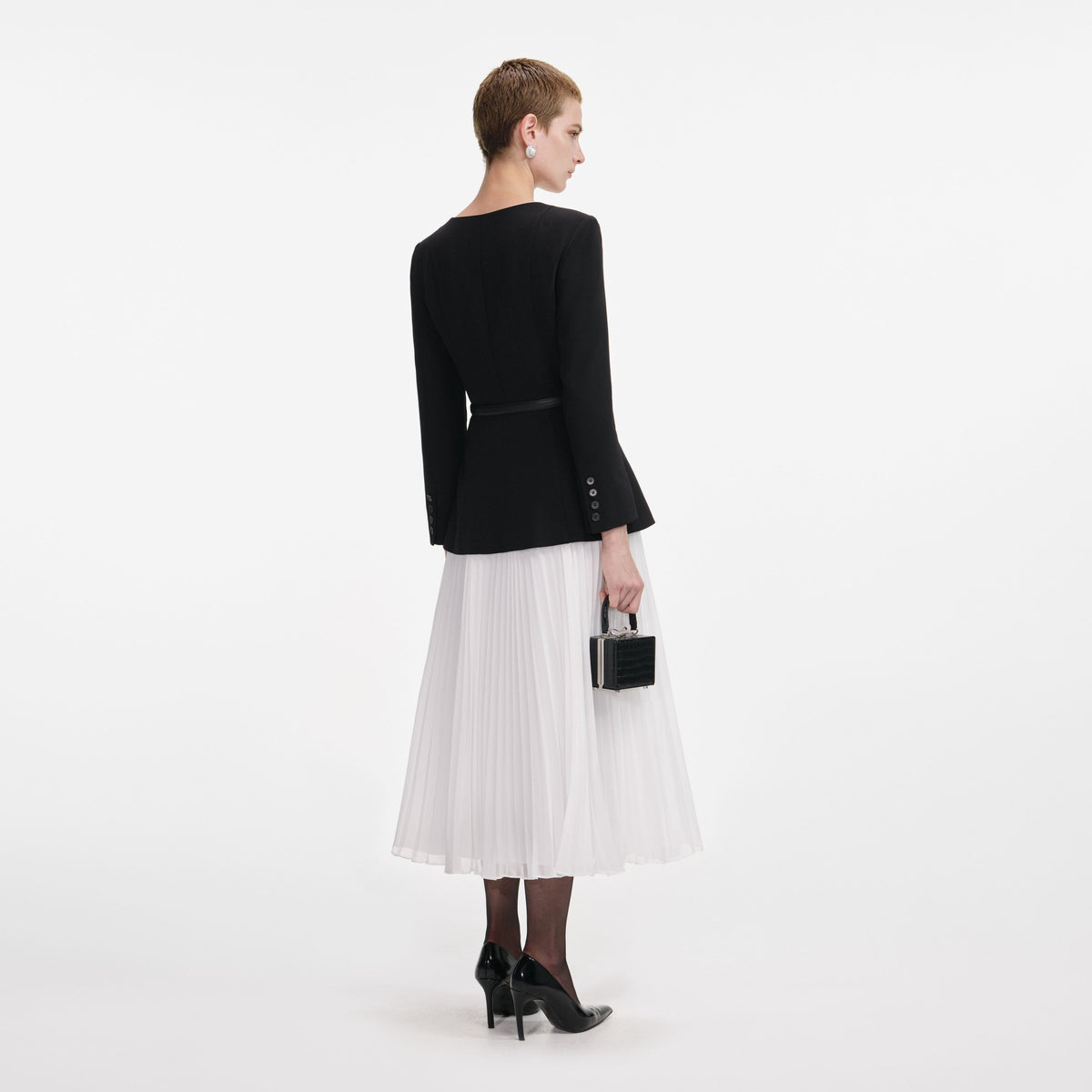 self portrait long sleeve midi dress Black Long Sleeve Contrast Chiffon Midi Dress – self-portrait-US