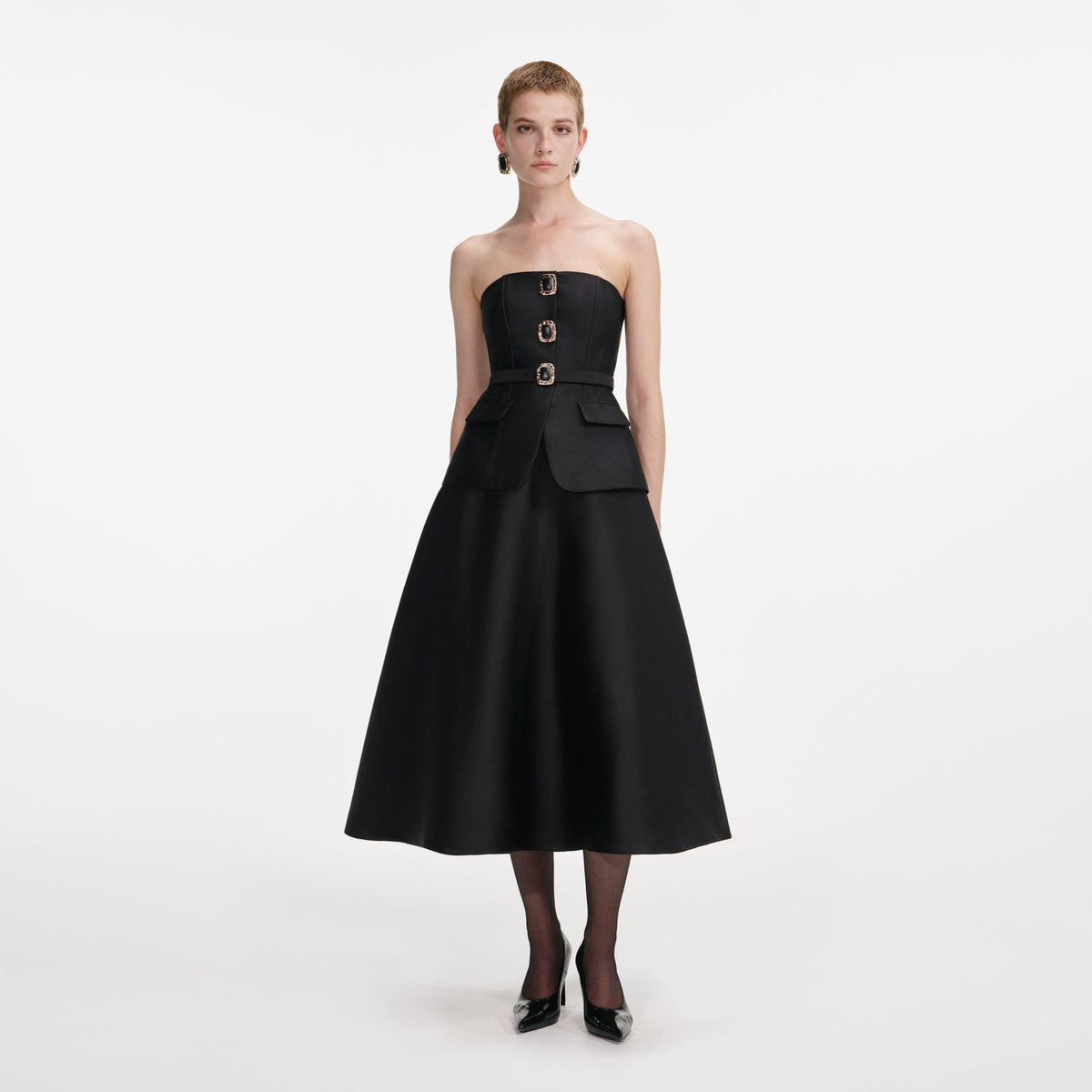 Black Taffeta Bandeau Midi Dress – self-portrait-US