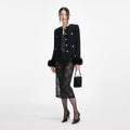 Black Boucle Fur Cuff Jacket