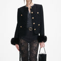 Black Boucle Fur Cuff Jacket