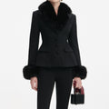 Black Tailored Boucle Fur Jacket