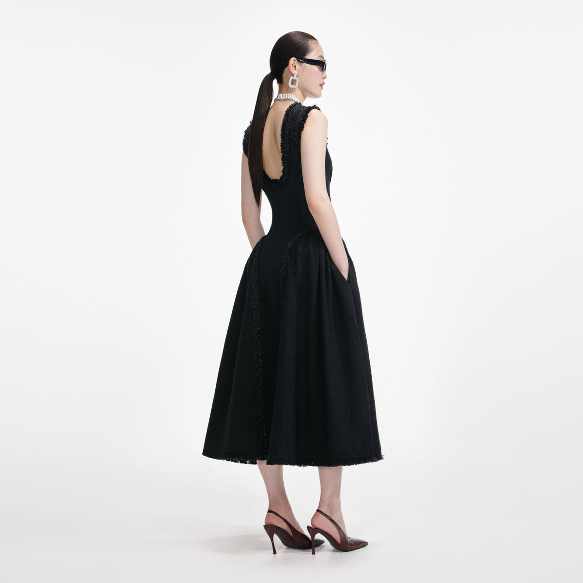 Black Boucle Sleeveless Midi Dress Black Boucle Sleeveless Midi Dress