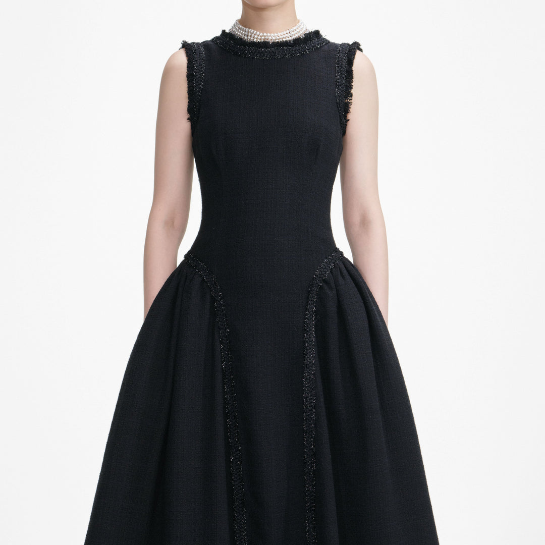 Black Boucle Sleeveless Midi Dress – self-portrait-US