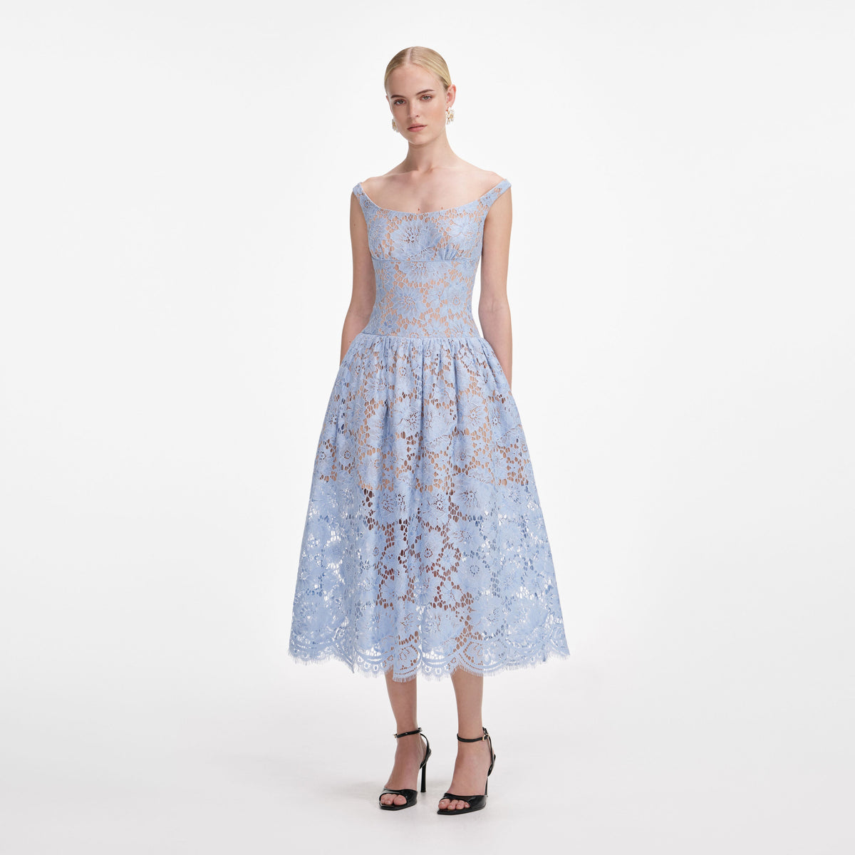 knee length dresses for ladies Self-Portrait - Blue Floral Lace Midi Dress main image 0