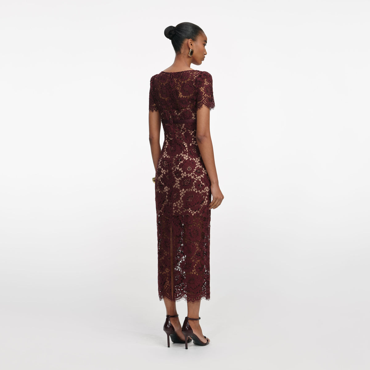 Self-Portrait - Burgundy Floral Lace Midi Dress - US 6 Self-Portrait - Burgundy Floral Lace Midi Dress - US 6