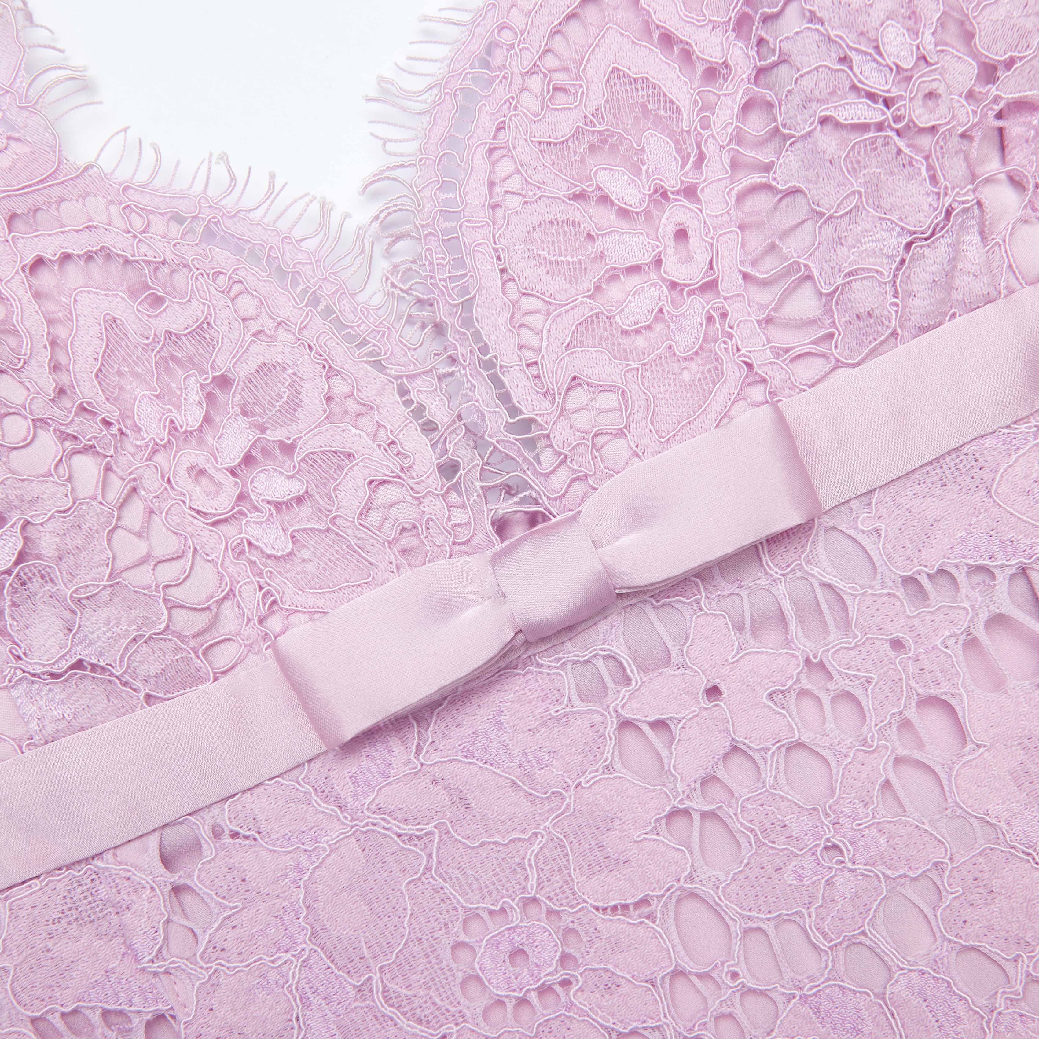 Pink Floral Lace Bow Mini Dress