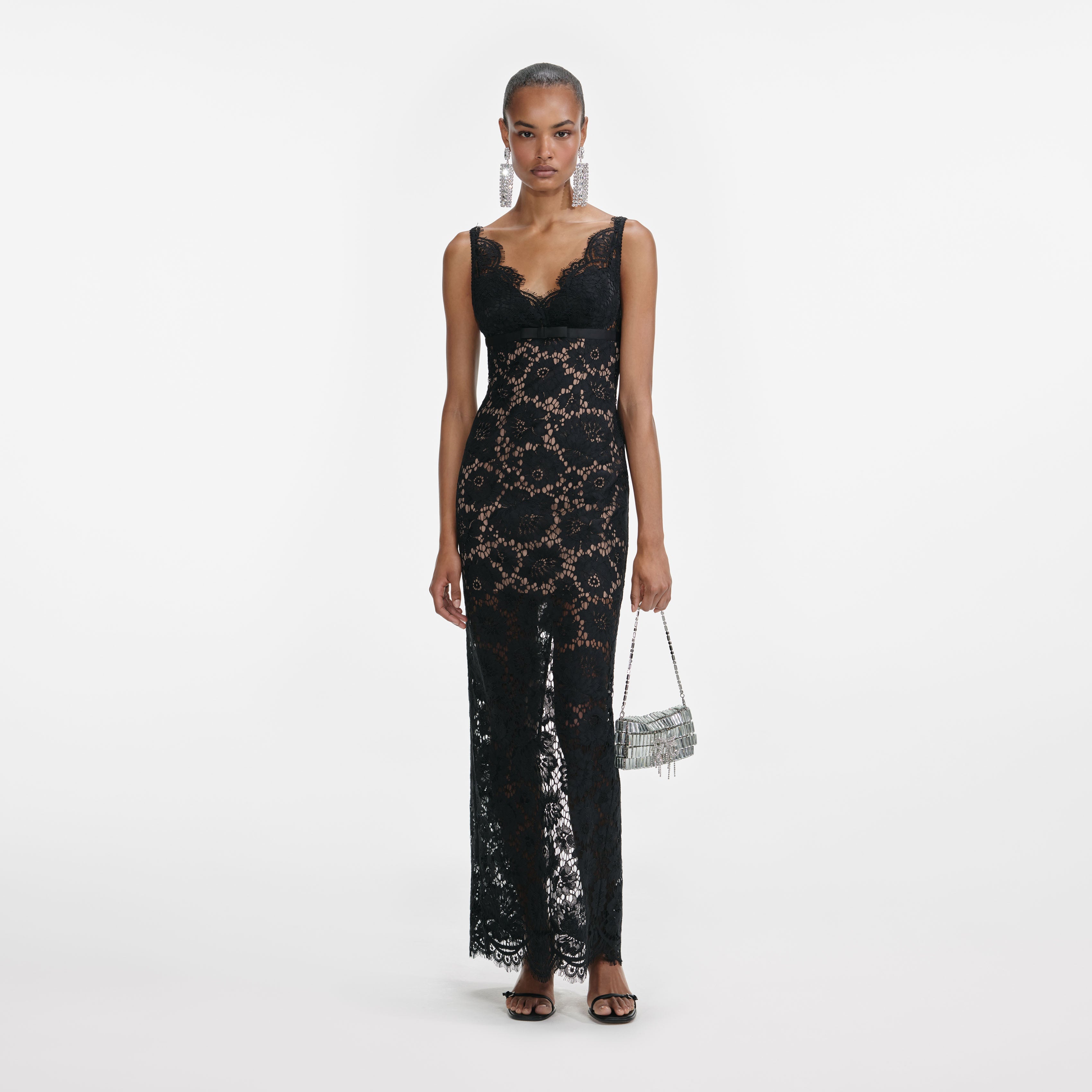 Black Rhinestone Lace Maxi Dress – self-portrait-US