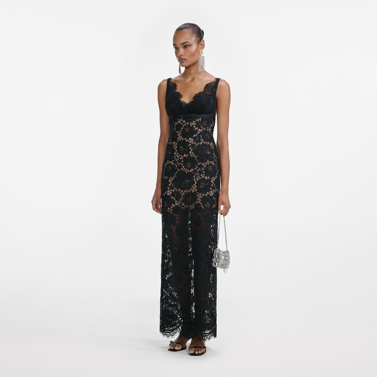 self-portrait - Black Floral Lace Maxi Dress