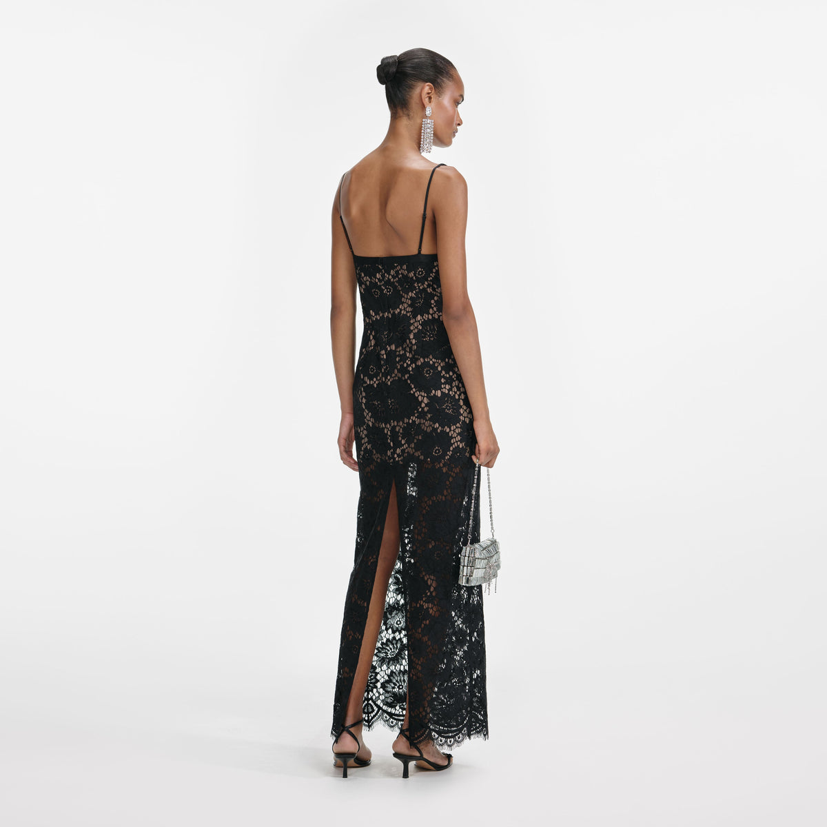 chinese dress ladies Self-Portrait - Black Lace Ruffle Maxi Dress