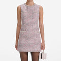 Pink Boucle Sleeveless Mini Dress