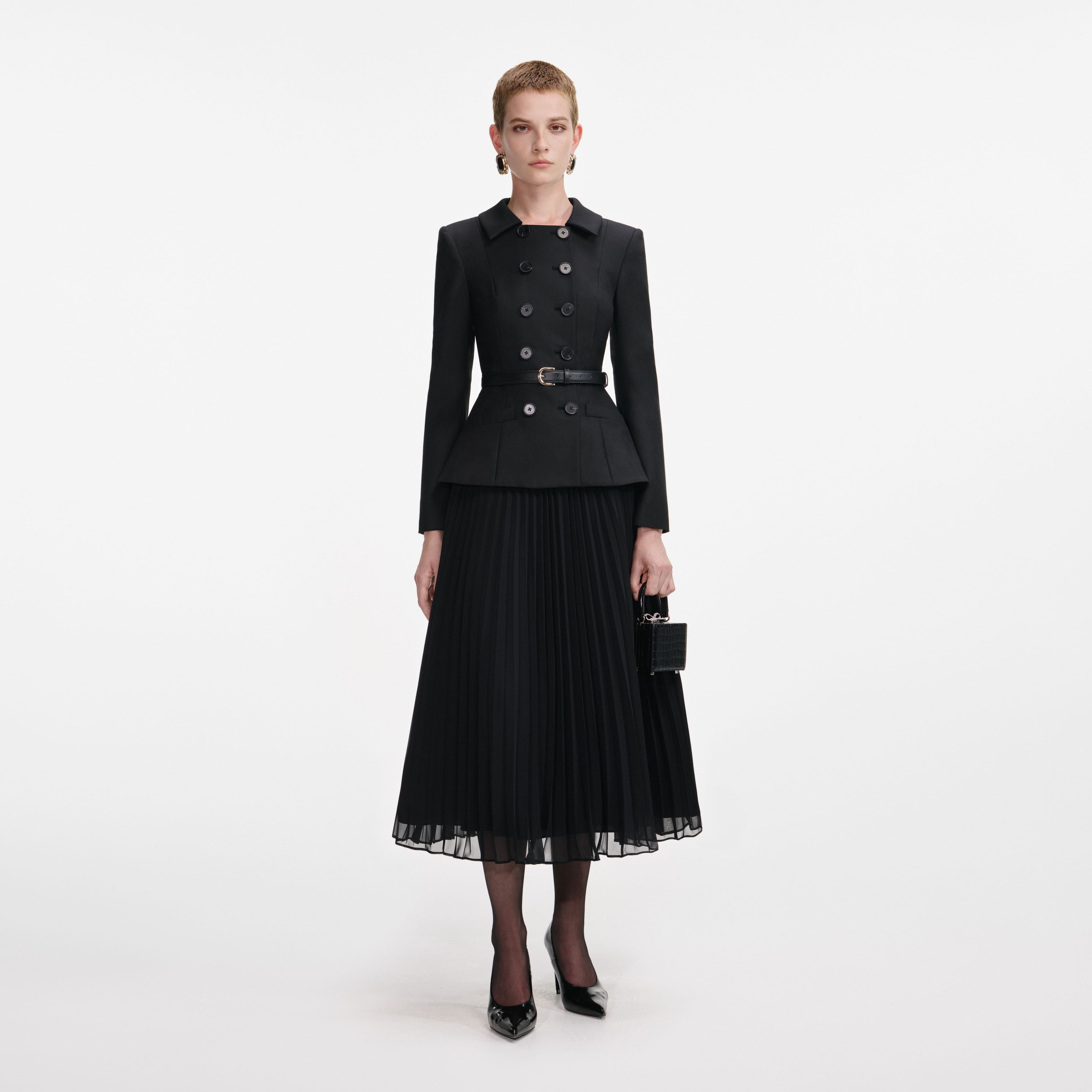 ワンピース SELF-PORTRAIT Woman Dress Black SS25057SA BLACK Black Taffeta Midi Dress – self-portrait-US