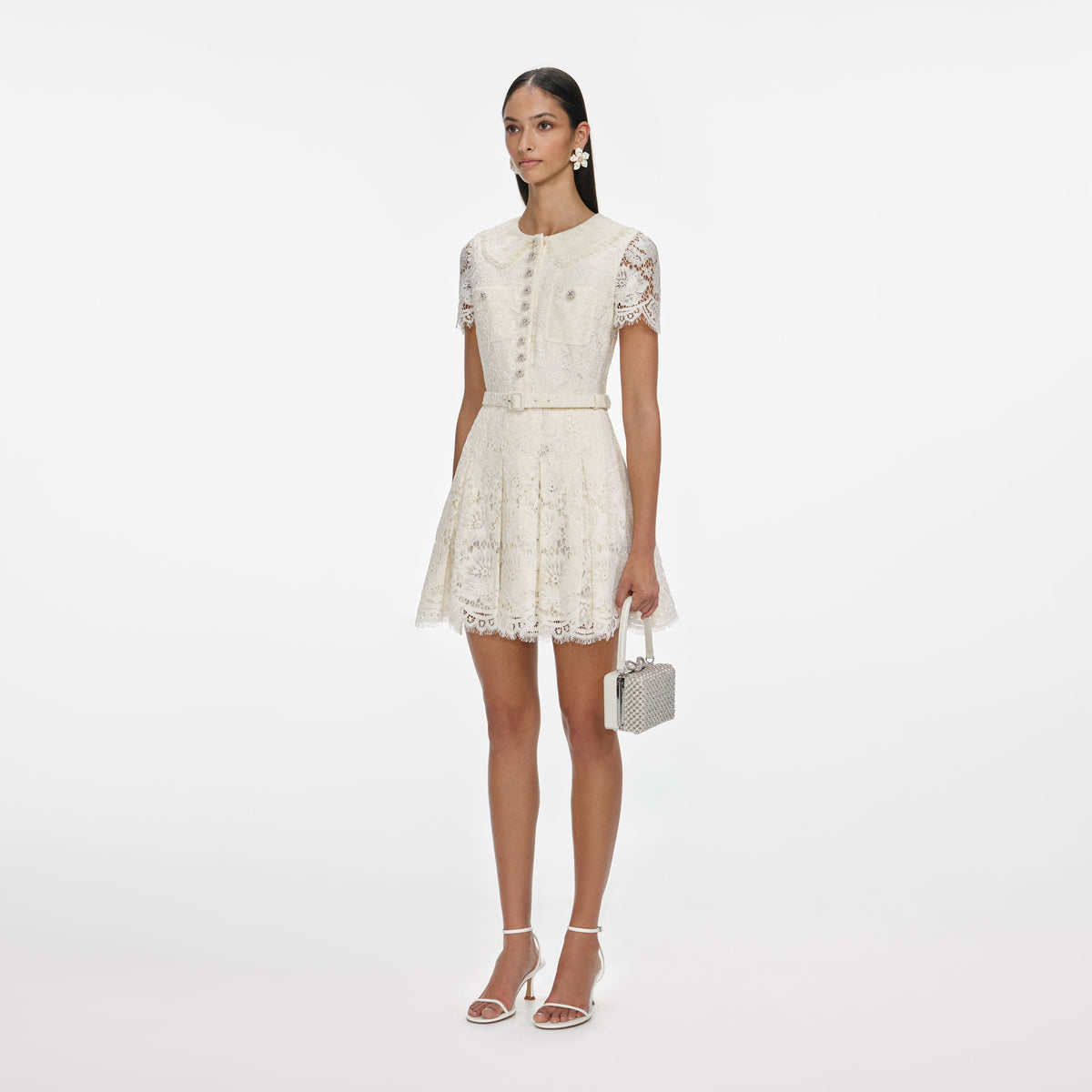 self portrait floral chain mini dress self-portrait - Cream Floral Lace Mini Dress