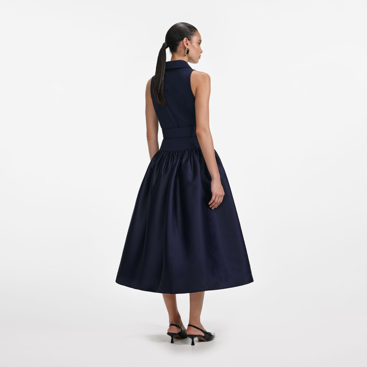 self-portrait - Navy Belted Twill Midi Dress - US 0 self-portrait - Navy Belted Twill Midi Dress - US 0
