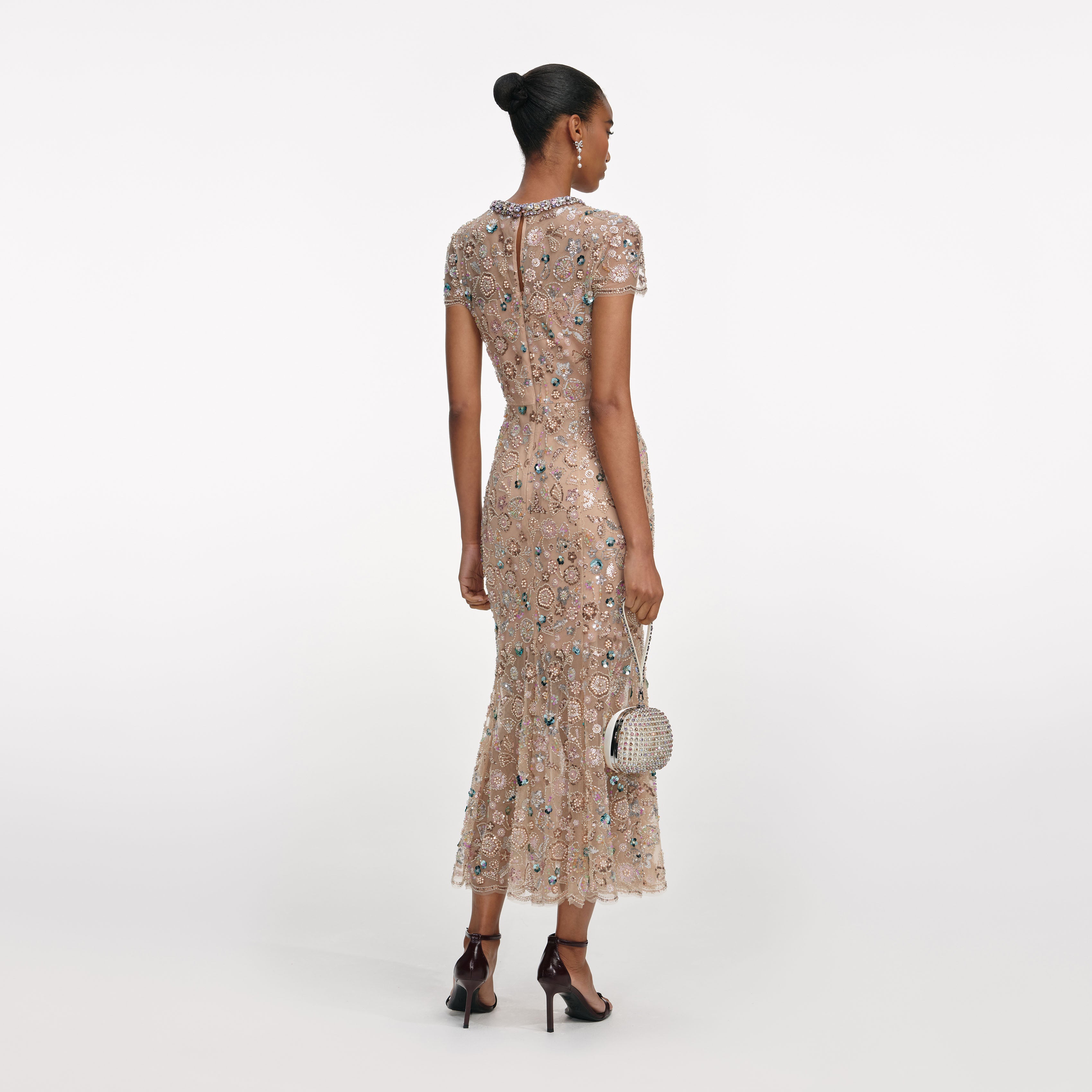 Champagne Sequin Embroidered Midi Dress