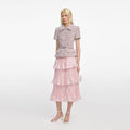 Pink Boucle Metallic Tiered Midi Dress
