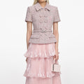 Pink Boucle Metallic Tiered Midi Dress