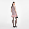 Pink Boucle Fur Hem Mini Dress