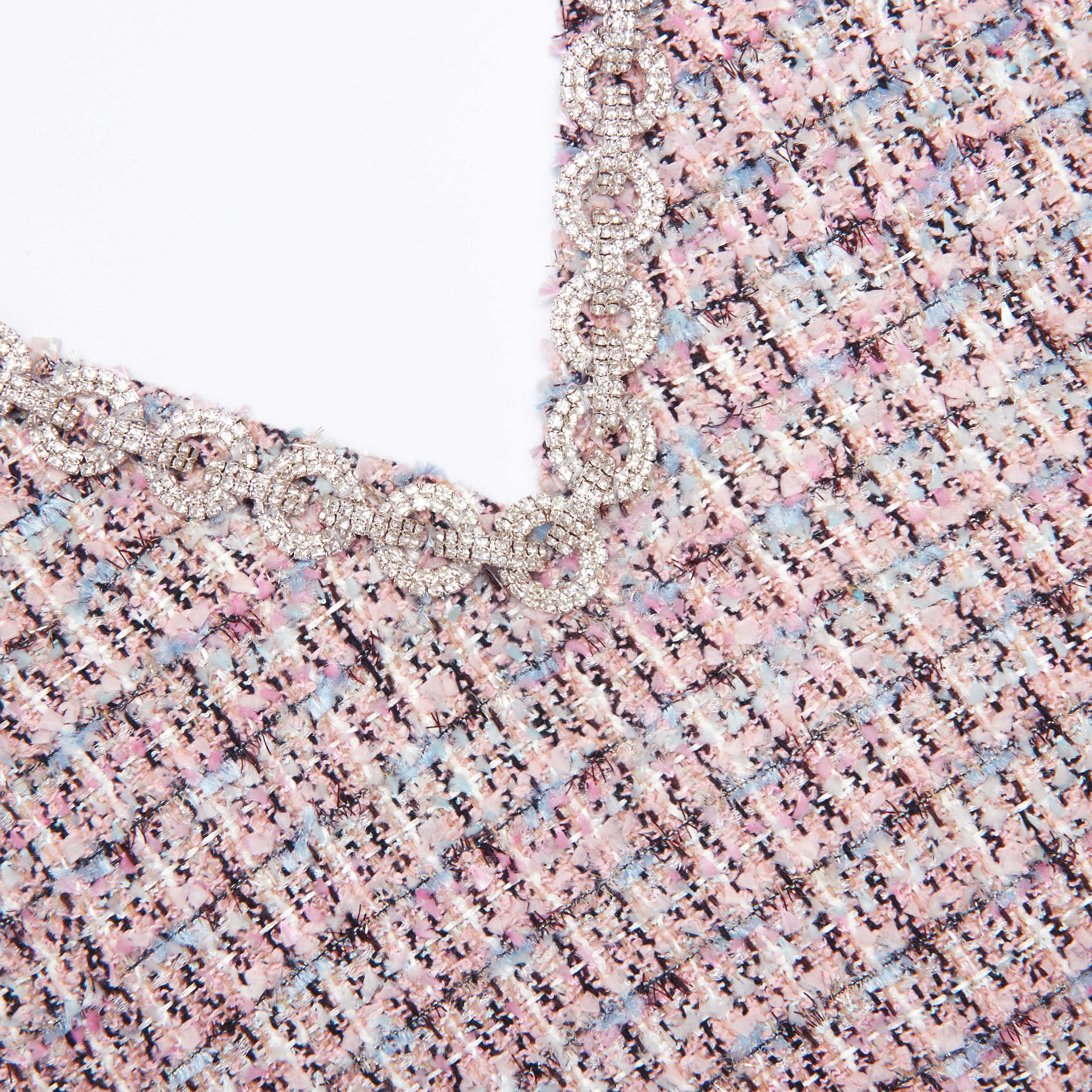 Pink Boucle Fur Hem Mini Dress