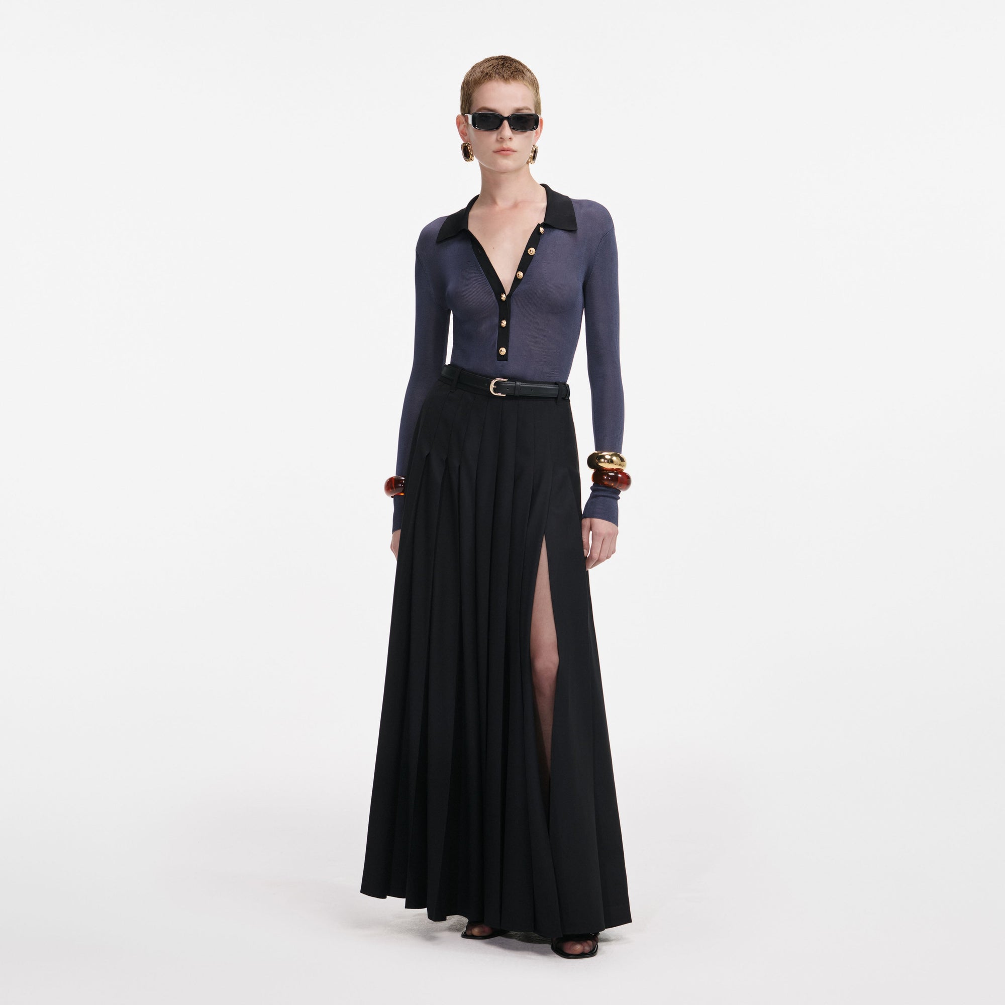 Navy Viscose Knit Bodysuit