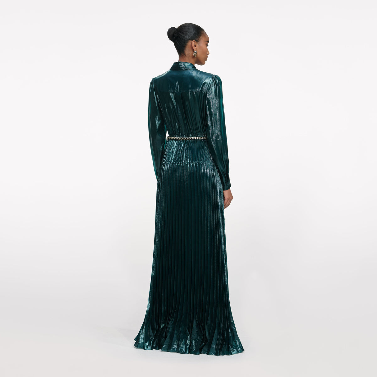 Green Metallic Tie Neck Maxi Dress – self-portrait-US