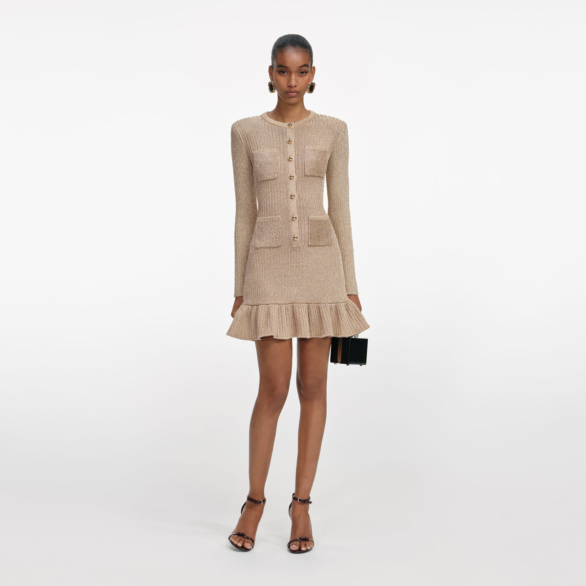 self-portrait - Gold Lurex Knit Mini Dress - M self-portrait - Gold Lurex Knit Mini Dress - M