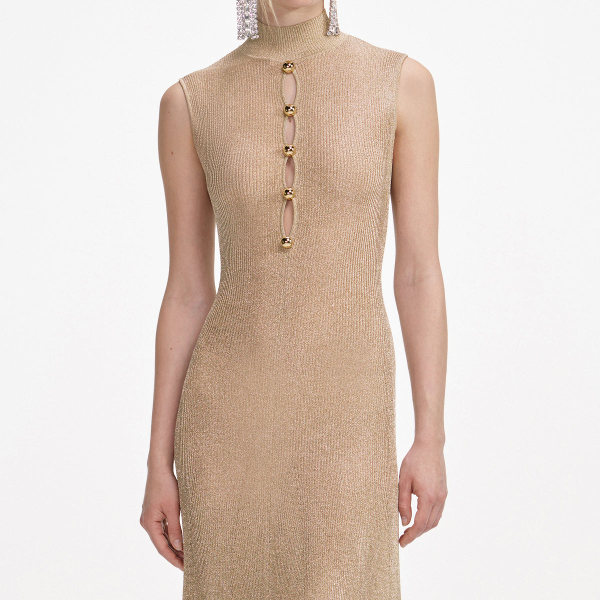 Self-Portrait - Gold Lurex Knit Maxi Dress - S Self-Portrait - Gold Lurex Knit Maxi Dress - S